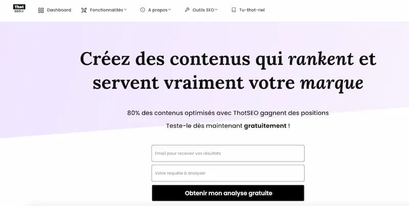 Aperçu de la page d'accueil de Thot SEO
