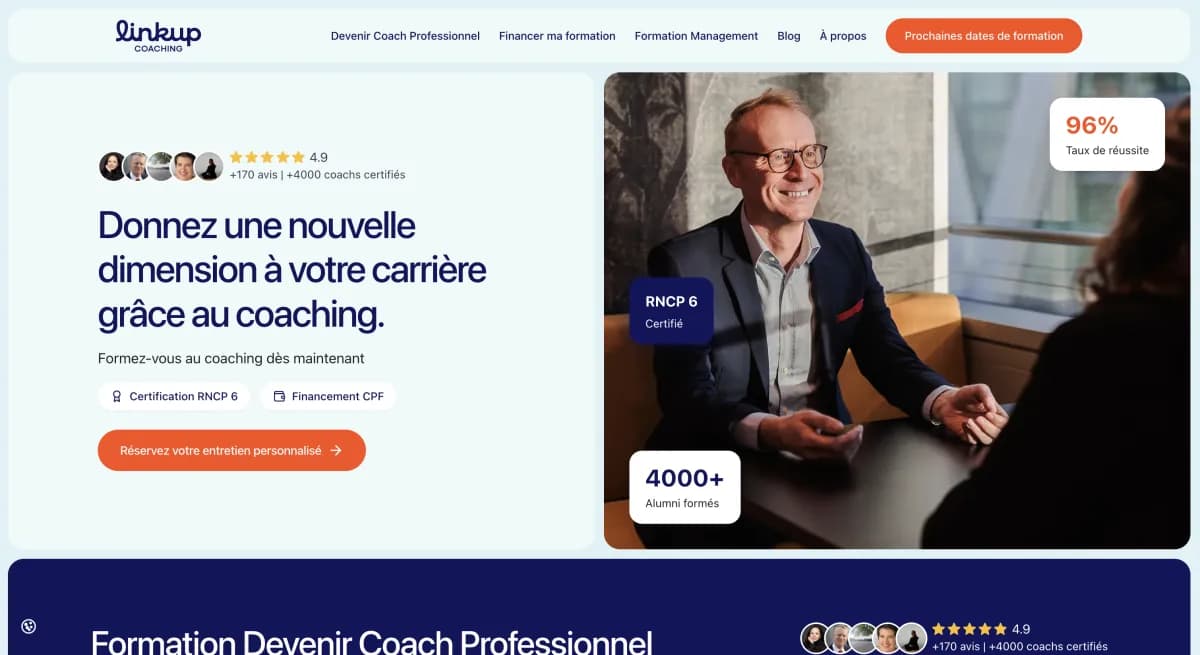 Site Linkup Coaching après la refonte SEO — nouveau design Next.js